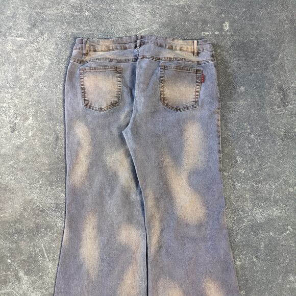 Do It Yourself Wide Leg Flare Jeans Womens 32 Tan Brown Embroidered Studded Y2K - Picture 5 of 9